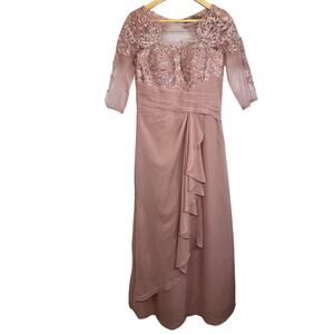 NEW Mandalay Pink Lace Ruffle Corset Long Maxi Formal Evening Gown Dress Size 8